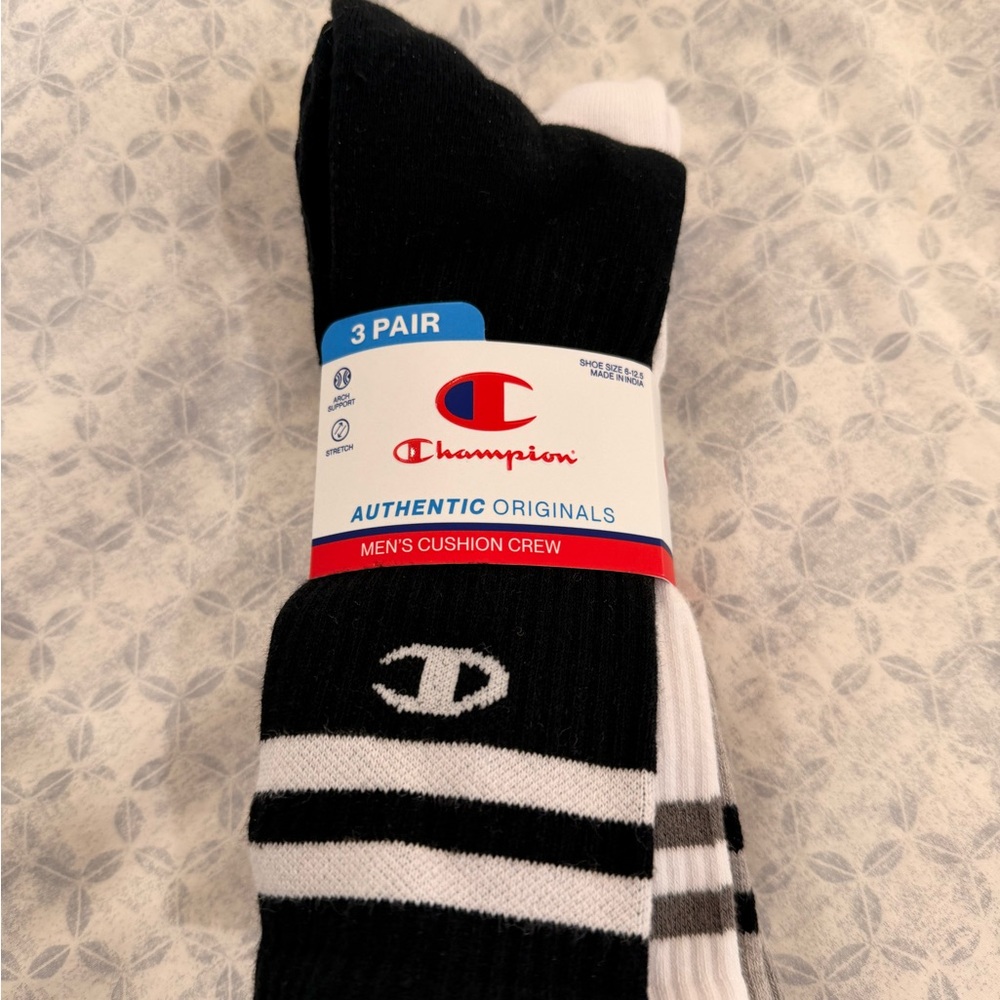 Champion Men's Athletic Crew Socks - Black & White (3 Pair)